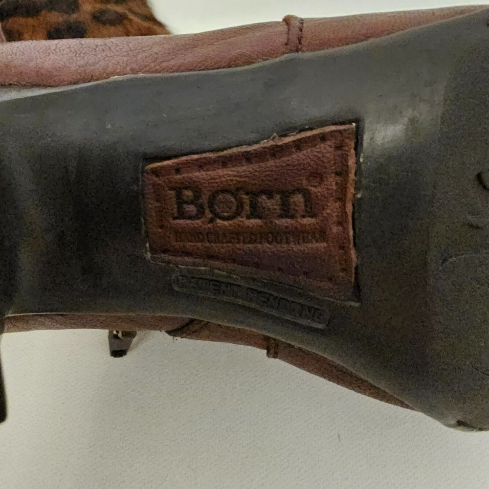 Born Brown Boots Knee High Zip Leopard Print Pony Hair Women Size 9 1/2 - Picture 10 of 16